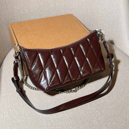 Women's new waxed leather chain underarm bag