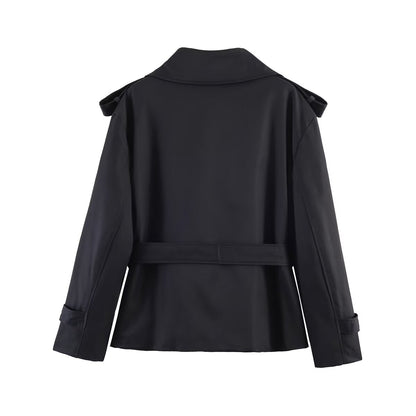Women's with Belt large lapel windbreaker Coat