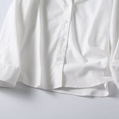 Women's linen blended stand collar shirt