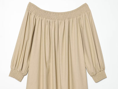 Women's off shoulder linen blended MIDI dress