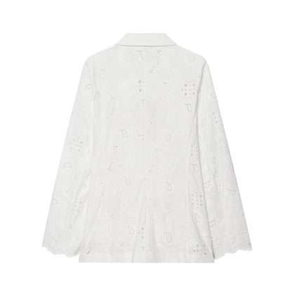 suit Women's 2 pieces with shoulder pads embroidered Blazer Coat+Shorts