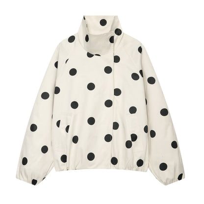 Women's standing collar polka dot pilot jacket Coat