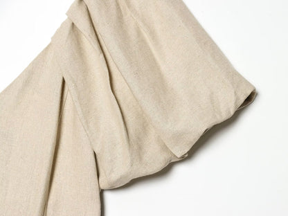 Women's Bubble sleeve Linen Blend Midi Dress