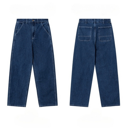 Women's new casual retro washed wide straight multi-pocket jeans