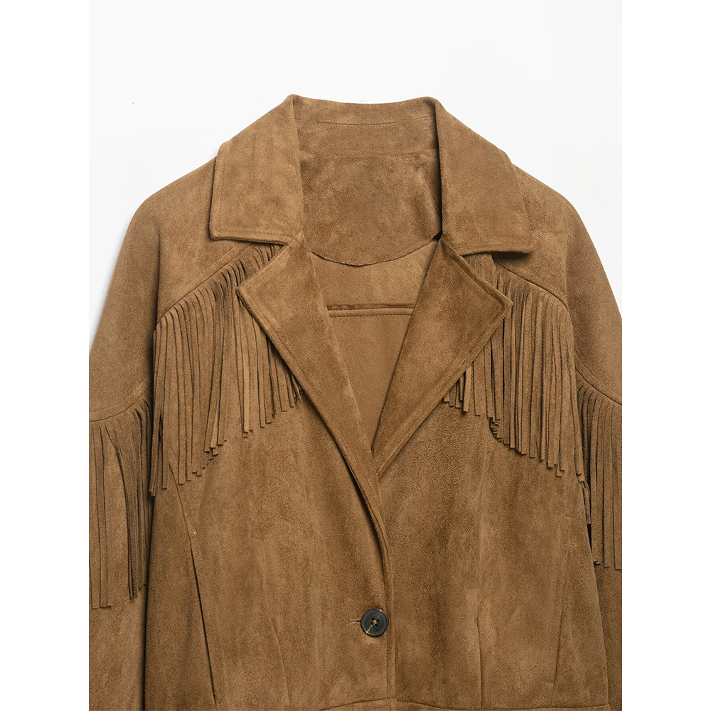 Women's suede texture effect tassel jacket Coat