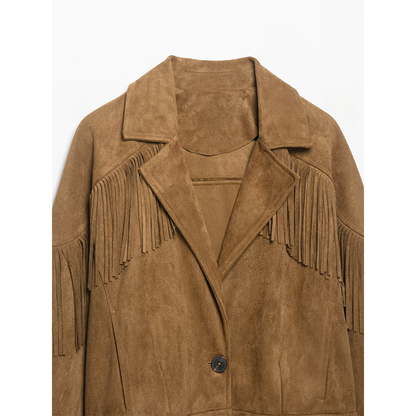Women's suede texture effect tassel jacket Coat
