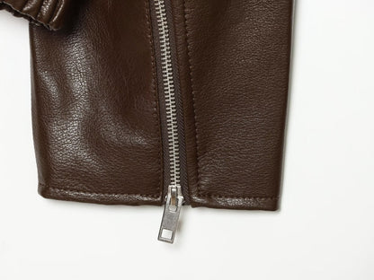 Women's large lapel imitation leather jacket Coat