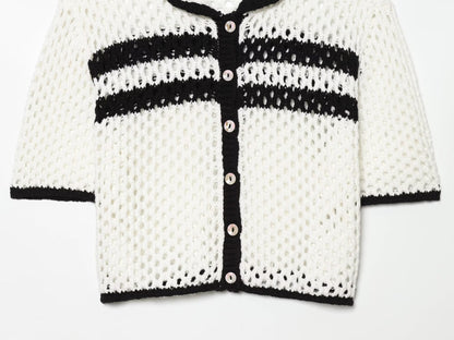 Women's POLO collar hollow knit Coat