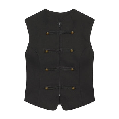 Women's slim double breasted twill vest