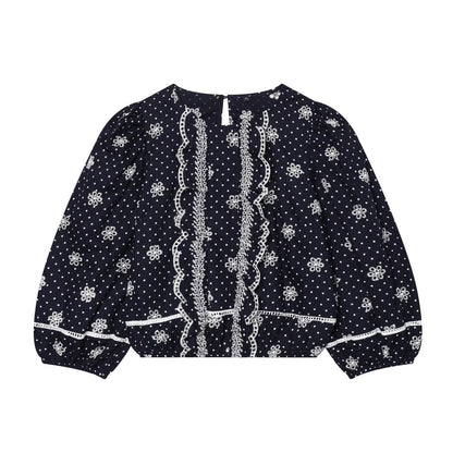 Women's hollowed out embroidered polka dot shirt