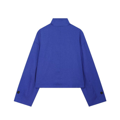 Women's standing collar linen blend Coat