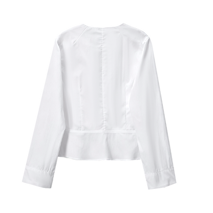 Women's slim collarless short poplin shirt