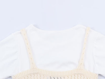 Women's casual hollow texture two-piece style knitted top