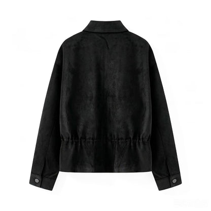 Women's suede textured waist cinched retro jacket