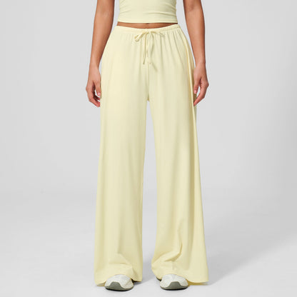 Women's new sanding drooping wide leg elastic drawstring trousers