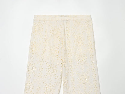 Women's hollowed out embroidered trumpet pants