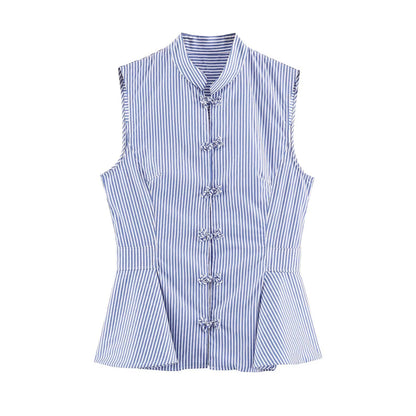 Women's short skirt style hem striped shirt