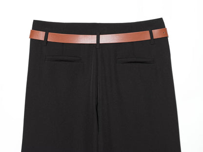 Women's casual high waisted straight leg rolled edge pants