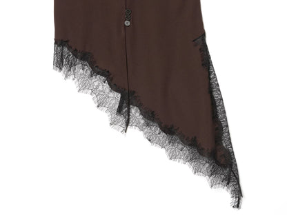 Women's lace decoration V-neck asymmetrical top