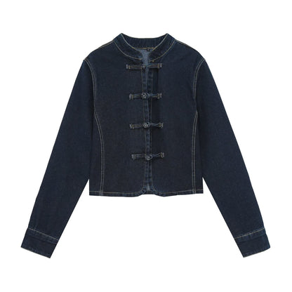 suit Women's 2 pieces slim rope knot buckle denim jacket Coat+jeans