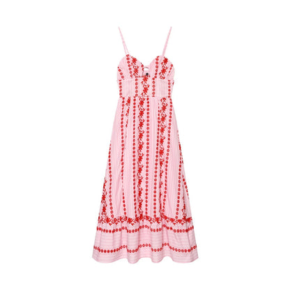 Women's hollowed out embroidered suspender dress