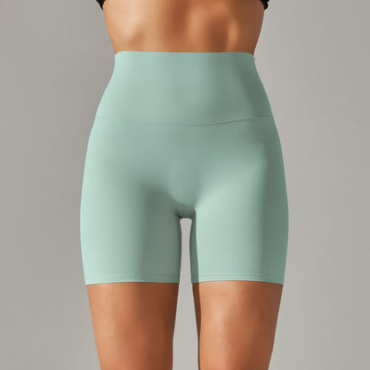 Women's new solid color yoga shorts double sanding tight high waist elastic exercise fitness three-point yoga pants.