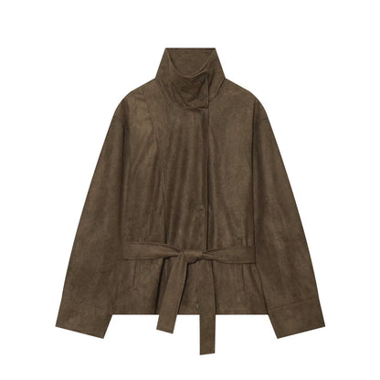 Women's with belt suede texture effect Coat