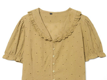 Women's short embroidered lapel shirt
