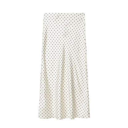 Women's polka dot satin texture MIDI skirt