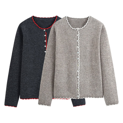 Women's contrasting spliced trimmed knitted Coat