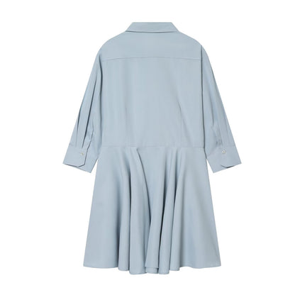 Women's long sleeved pleated shirt style dress