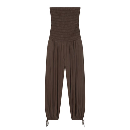 Women's straight neck off shoulder pleated jumpsuit