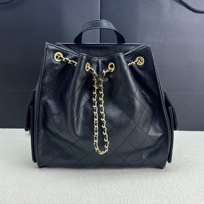 Women's new Joker high-capacity suede leather drawstring chain design backpack