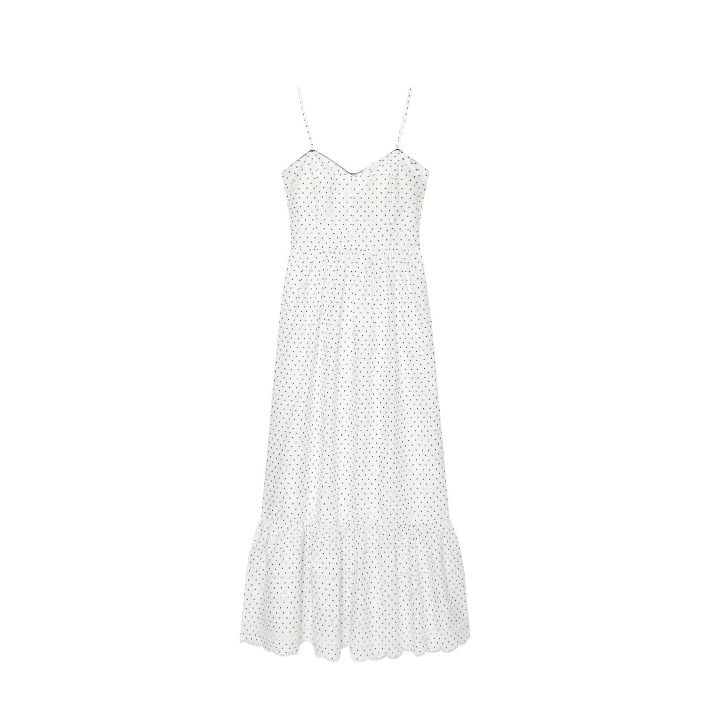 Women's hollowed out embroidered polka dot MIDI dress