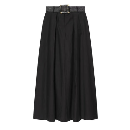 Women's With Belt High Waist Midi Skirt