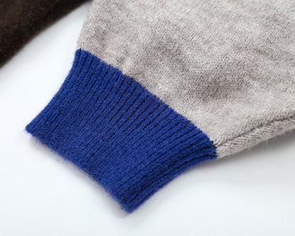 Women's round neck color blocked knitted sweater