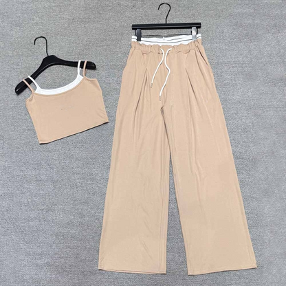 Women's new fashion casual Joker sling+wide-leg pants suit