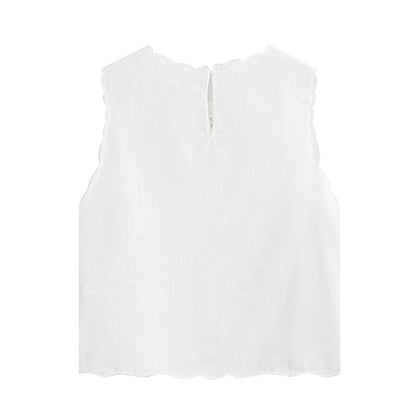 Women's bow decoration hollow embroidery top