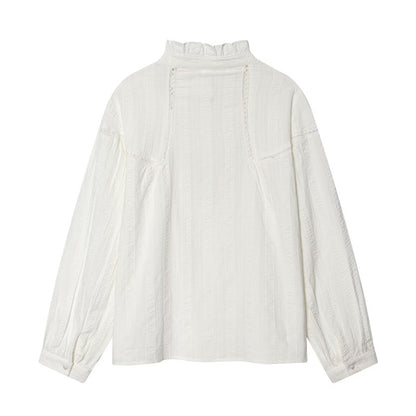 Women's pleated lace decorative casual shirt