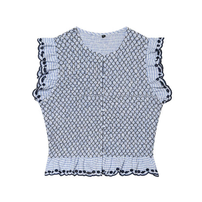 suit Women's 2 pieces embroidered checkered MIDI skirt + tops