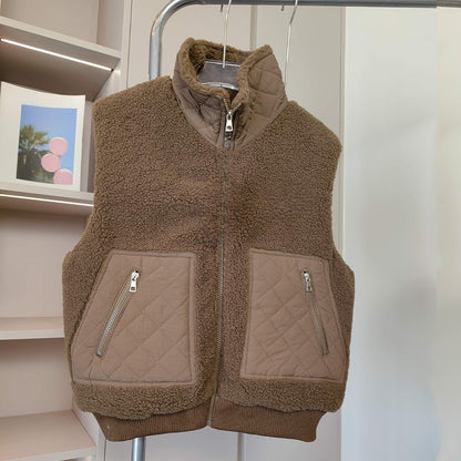 Women's new casual diamond lattice splicing warm vest