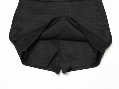 suit Women's 2 pieces button decoration slim black vest+culottes