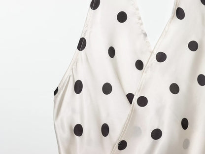 Women's Satin textured polka dot hanging neck top