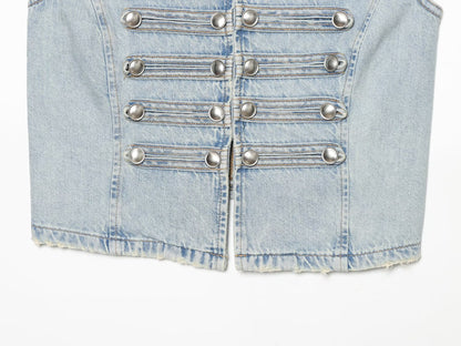 Women's button decoration sleeveless denim vest