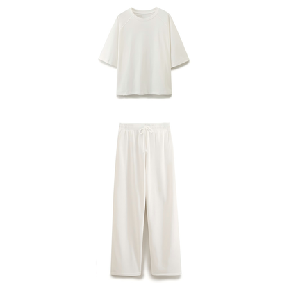 suit Women's 2 pieces double-sided fabric loose T-shirt+Jogging pants