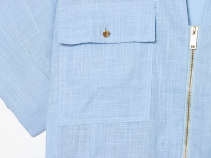 suit Women's 2 pieces linen blend zipper shirt+Pants