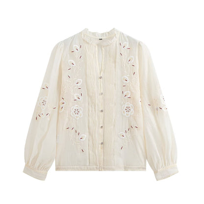 Women's floral embroidery transparent stiff yarn shirt