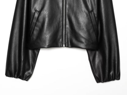 Women's Short Stand Collar Faux Leather Jacket
