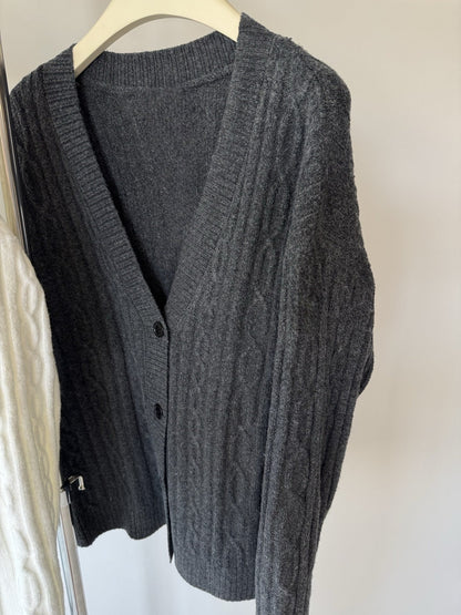 Women's New V-neck Cable Knit Long Sleeve Cardigan