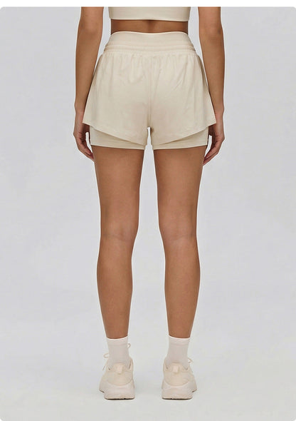 Women's 2026 new fake two-piece cool high waist yoga shorts
